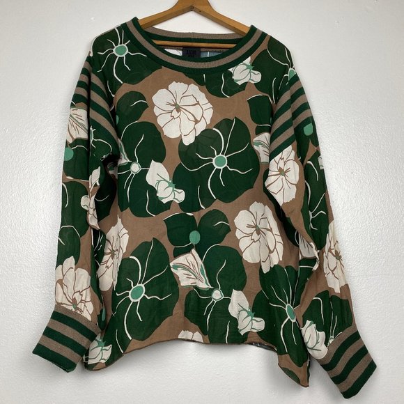 Anna Sui Tops - Anna Sui Green Tan Floral Jersey Blouse